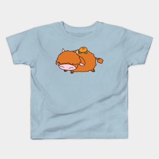 Orange Fruit Highland Cow Kids T-Shirt